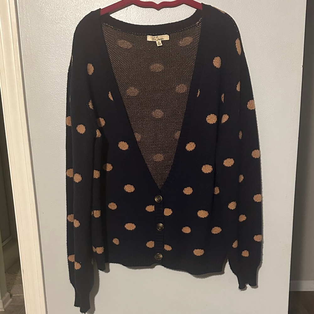 Chic Navy Polka Dot Women's Cardigan